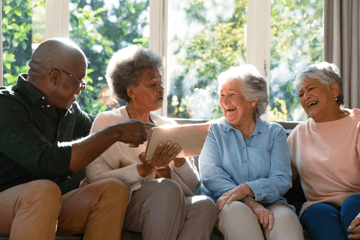 Three happy diverse senior woman and african american