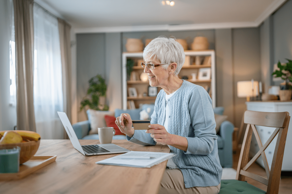 One mature senior woman grandmother sit at home
